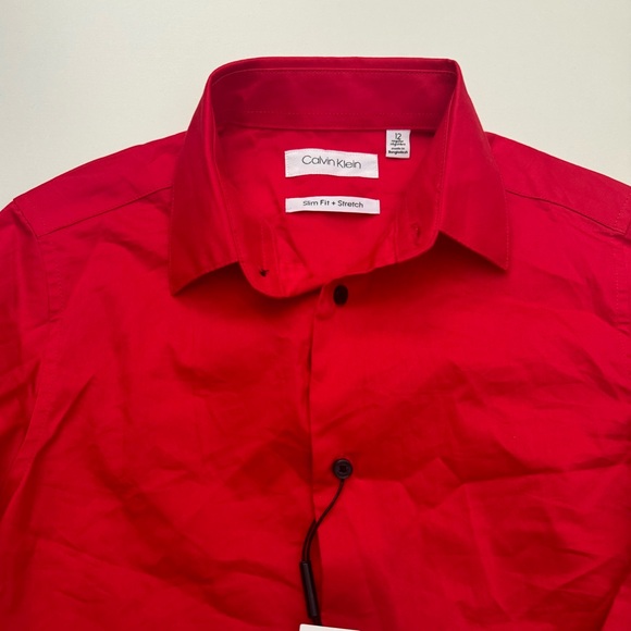 Calvin Klein boys button up dress shirt red size 12 regular slim fit long sleeve - Picture 2 of 9